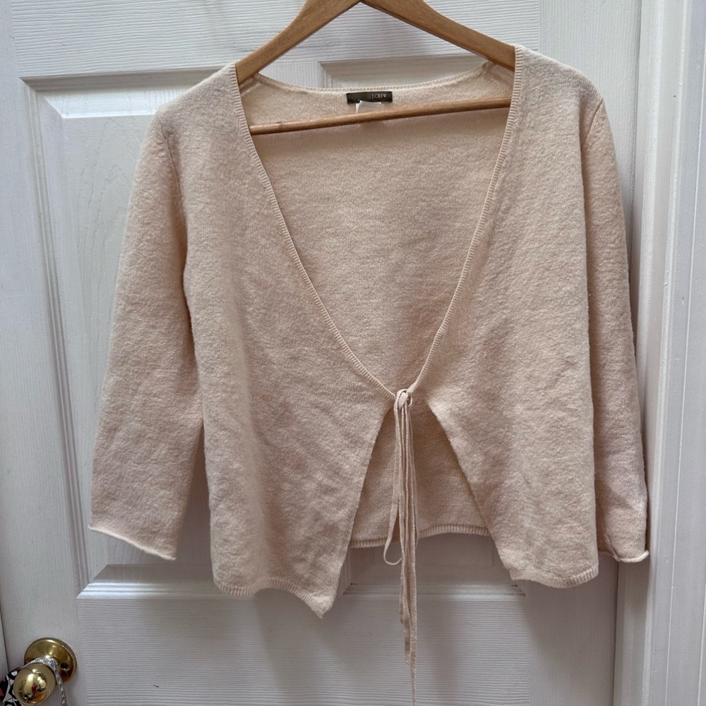 J Crew cream white tie front cardigan sweater wool